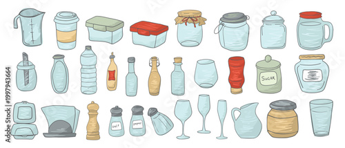 kitchenware cooking tools for culinary and Kitchen essentials stuff cookware utensil hand drawn illustration Culinary equipment Food preparation instruments. Chef gadgets Vintage