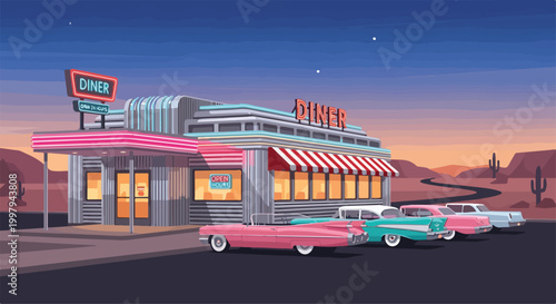 Photos A classic American diner at dusk