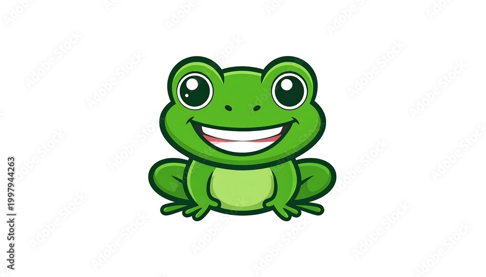 Fototapeta premium A cartoon frog with a wide smile, on a plain white background