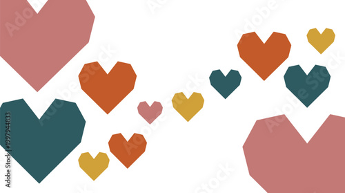 Hearts of various sizes and muted colors float across the frame in a casual arrangement that suggests a sense of playfulness and affection.