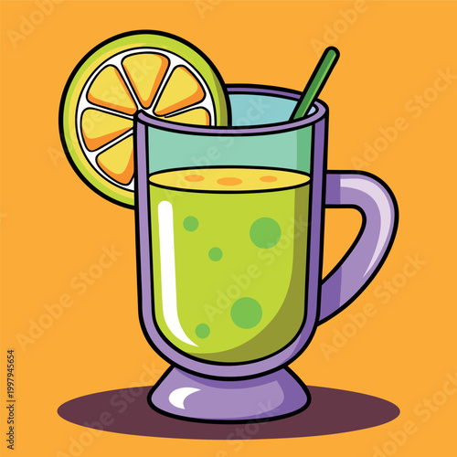 vector illustration of a creamy dessert drink in a glass mug icecream