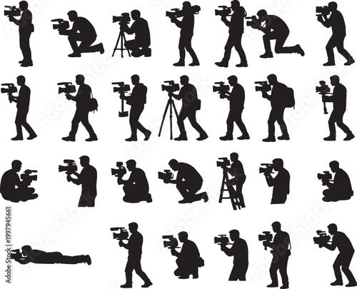 Photographer poses silhouette collection on white background