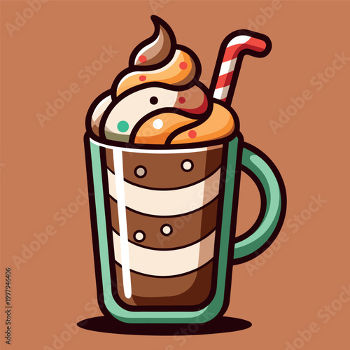 vector illustration of a creamy dessert drink in a glass mug icecream