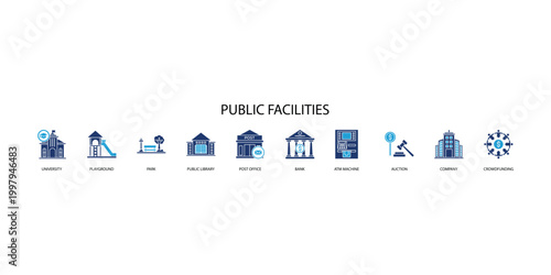 Public Facilities Banner with Education Finance and Civic Service Icons