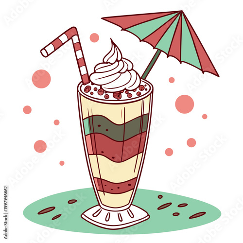 vector illustration of a creamy dessert drink in a glass mug icecream