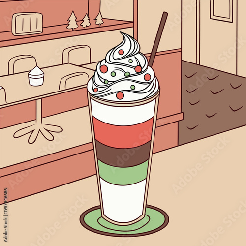vector illustration of a creamy dessert drink in a glass mug icecream
