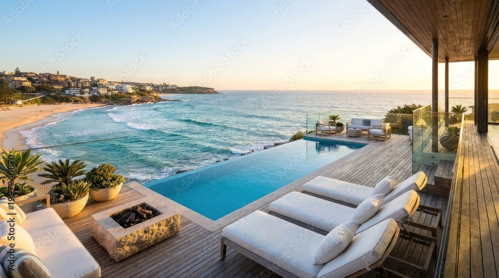 Fototapeta premium Luxury terrace with infinity pool overlooking bondi beach