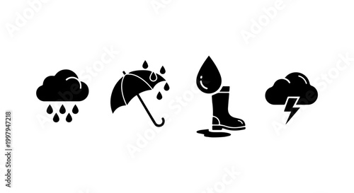Rain and Storm Weather Icons Set
