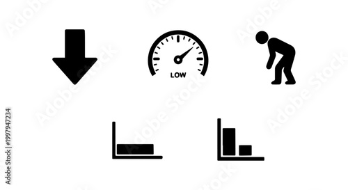Low Level, Decrease and Reduction Icon Set