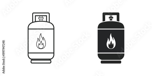 Gas Cylinder Icons in Line and Flat Style. Vector
