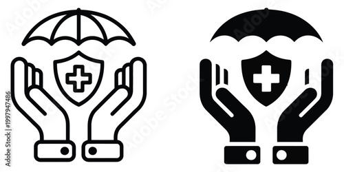 Medical emergency siren icon set in black and red, filled and outlined styles, urgent alert security system symbol collection, ambulance warning and healthcare emergency notification