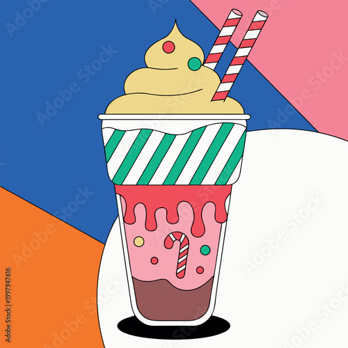 vector illustration of a creamy dessert drink in a glass mug icecream
