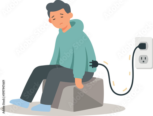 Person Depleted of Energy Connected to an Electrical Outlet