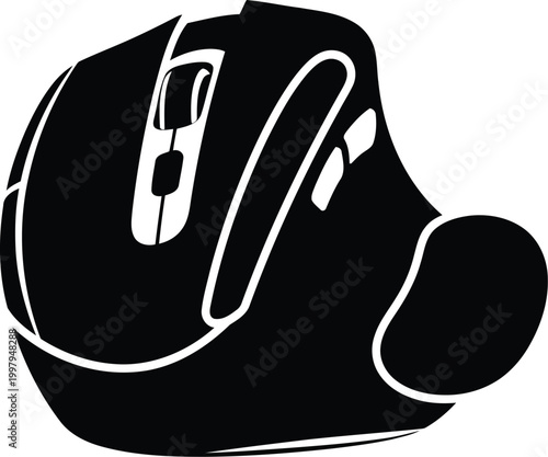 Ergonomic computer mouse with buttons and scroll wheel for navigation and control on desktop or laptop computers.
