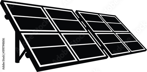 Solar panels array icon on stand for renewable energy generation and sustainable power from sun technology on transparent background illustration.