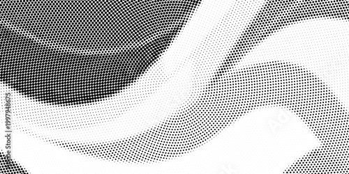 Radial halftone gradient background. Dotted concentric texture with fading effect. Black and white circle comic wallpaper. Monochrome grunge vector backdrop