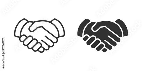 Handshake Icons in Vector Style, Mobile and Web App Design Featuring Agreement, Partnership, and Cooperation Symbol Graphics