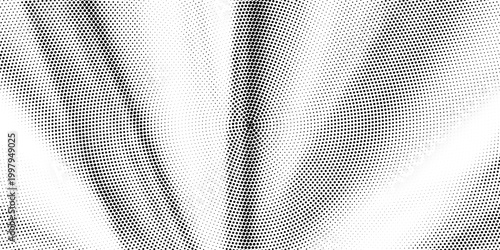 Radial halftone gradient background. Dotted concentric texture with fading effect. Black and white circle comic wallpaper. Monochrome grunge vector backdrop