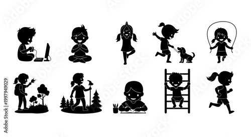 Set of Children Activities Silhouettes