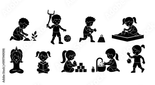 Set of Children Activities Silhouettes
