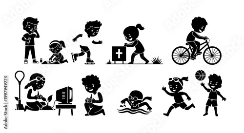 Set of Children Activities Silhouettes