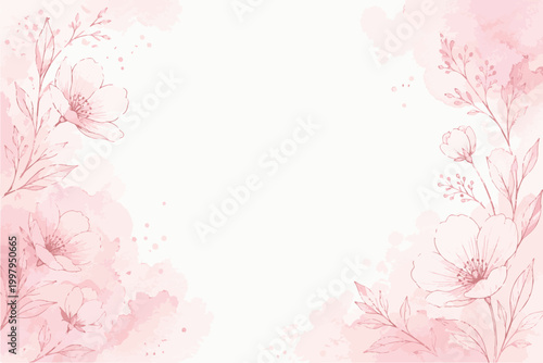 Cuadro en lienzo Soft Pink Floral Watercolor Background with Delicate Botanicals.