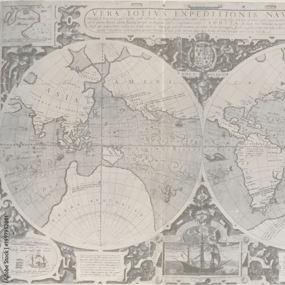 Obraz premium Historical World Map of Nautical Expeditions