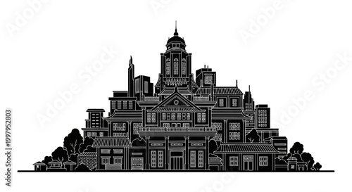 Black and white silhouette of a grand historic building ? urban design