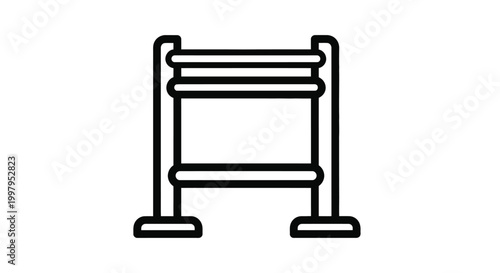 A simple black and white line drawing depicting a minimalist clothes rack or drying stand