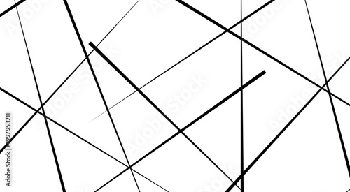 Abstract Minimalist Background with Crisscross Black Lines on White Chaotic Linear Network Background for Tech and Science Projects