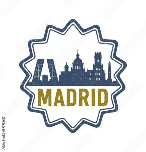 eroded stamp print of madrid city - spain