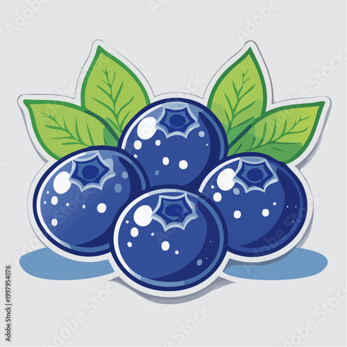 Illustration of Fresh Blueberries with Green Leaves