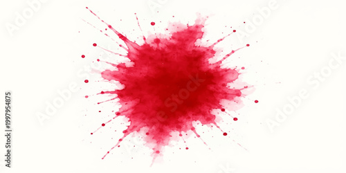 A red watercolor ink splash and paint splatter texture design featuring a grunge vector pattern with blood-like liquid drops and spray stains on a paper backdrop illustration
