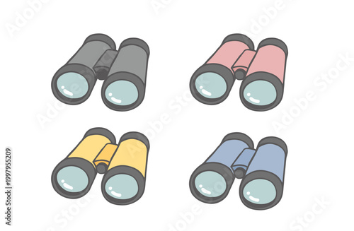 カラフルな双眼鏡のセットイラスト　線あり
