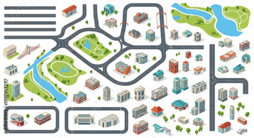 Fényképezés Isometric City Elements Collection for Urban Planning and Design.