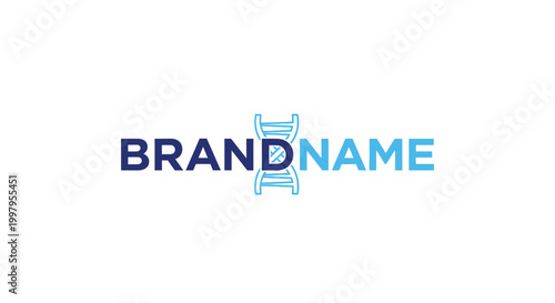 A stylized logo featuring a dna double helix integrated with the word brandname in bold typeface