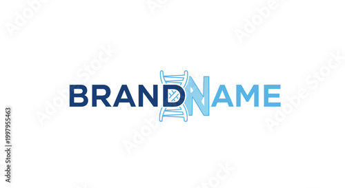 A logo featuring a dna double helix integrated with the text brandname in a modern style