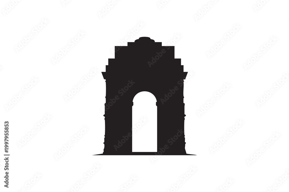 Fototapeta premium India Gate Vector Icons Set – Delhi Landmark Silhouettes, Outline & Solid Architecture Illustration Pack
