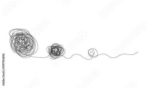 Chaos and order abstract minimalist vector illustration. Concept of a complex disorganized problem represented by a tangled continuous black line that needs unraveling . Vector Illustration . EPS 0 .
