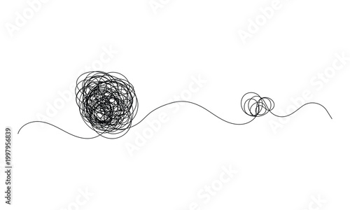 Chaos and order abstract minimalist vector illustration. Concept of a complex disorganized problem represented by a tangled continuous black line that needs unraveling . Vector Illustration . EPS 0 .