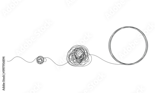 Chaos and order abstract minimalist vector illustration. Concept of a complex disorganized problem represented by a tangled continuous black line that needs unraveling . Vector Illustration . EPS 0 .