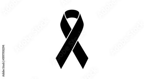 Photos Black ribbon awareness symbol on white background.