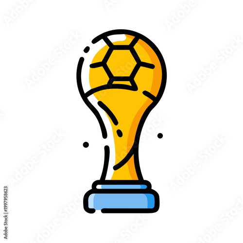 Golden soccer trophy icon in flat colorful outline style
