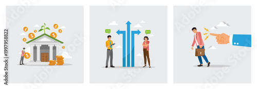 Decision Concept. Savings Growth. Difference Career Path. Boss Pointing Finger to Fired.