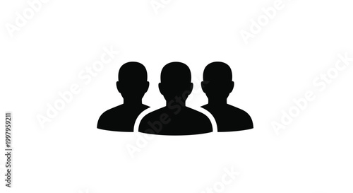 Modern vector graphic design featuring three anonymous black user profile avatars for team representation.