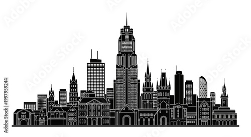 Black City Skyline Silhouette Vector Illustration