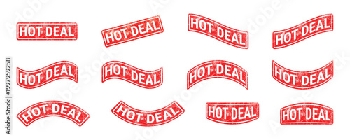 hot deal red grunge rubber stamp label set curved promotional discount banner collection