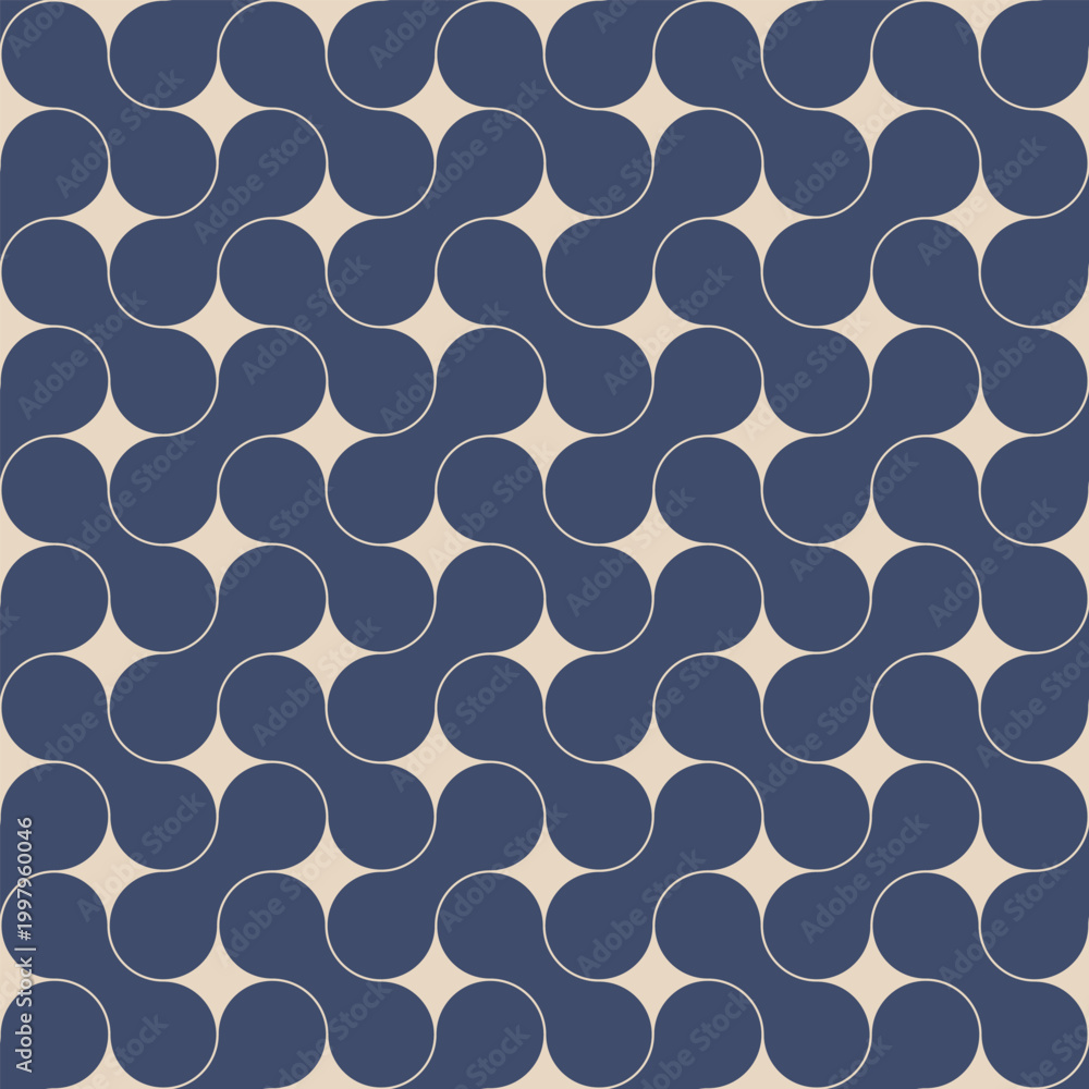 Obraz premium Seamless Abstract Linked Circle Pattern in Indigo and Beige, modern modular geometric background