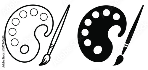 Painting artist palette and paint brush isolated, art creation tools and painter equipment, creative expression and fine arts