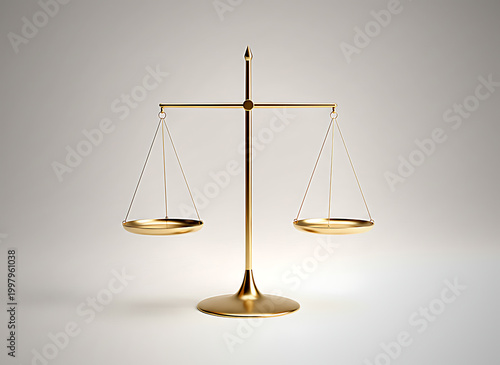 Golden scales of justice on white background symbolizing balance and fairness in law and ethics